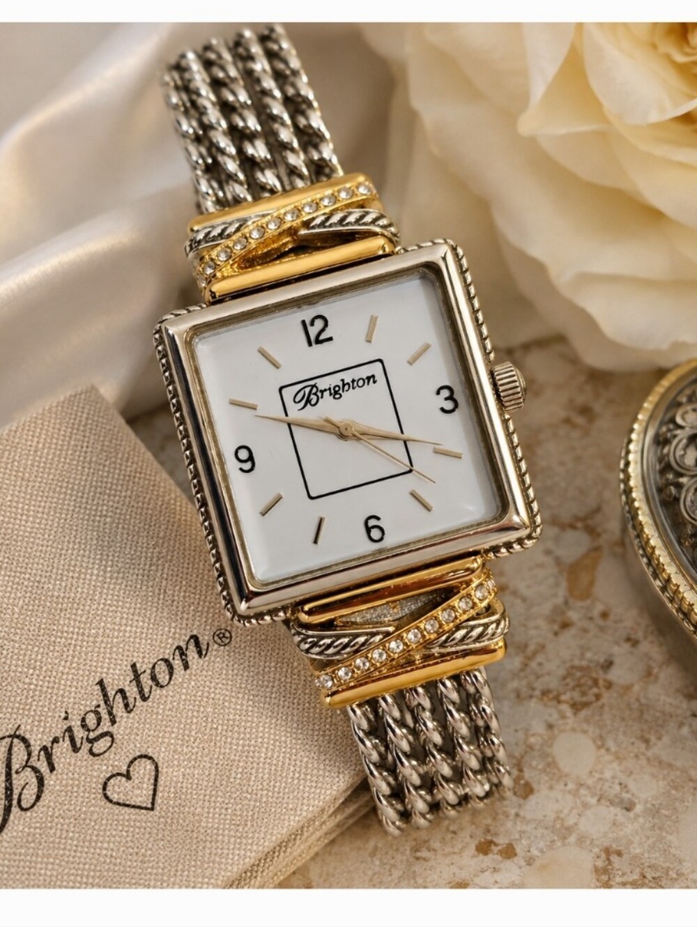 Brighton Two-Tone Square Dial Women's Bracelet Watch in Silver and Gold